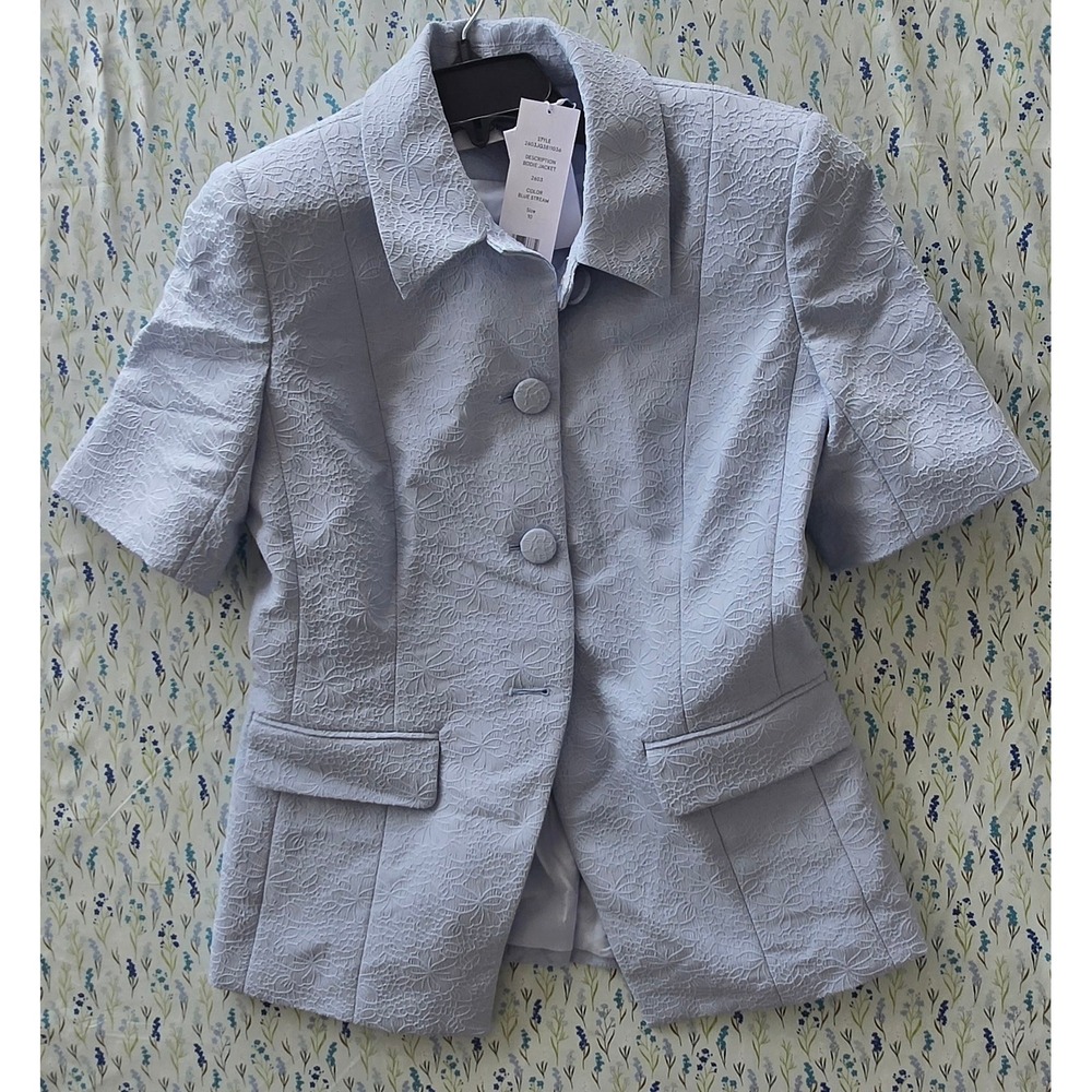 Veronica Beard Bodie Jacket Blue Stream Floral Jacquard Short Sleeve Blazer 10